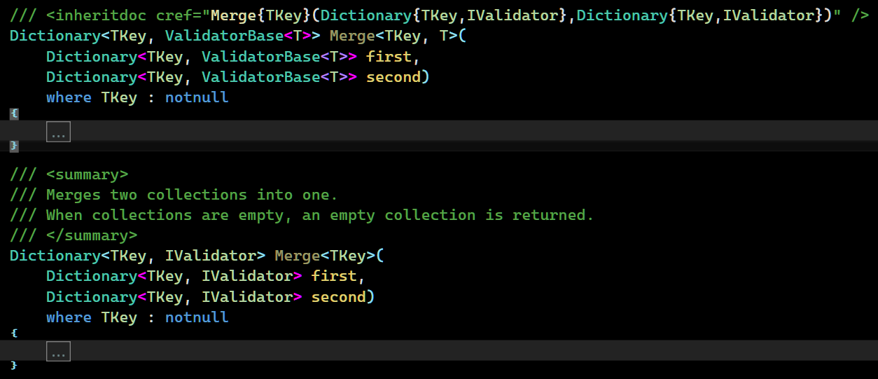 One method with verbose generic cref link. Another method with the actual documentation.