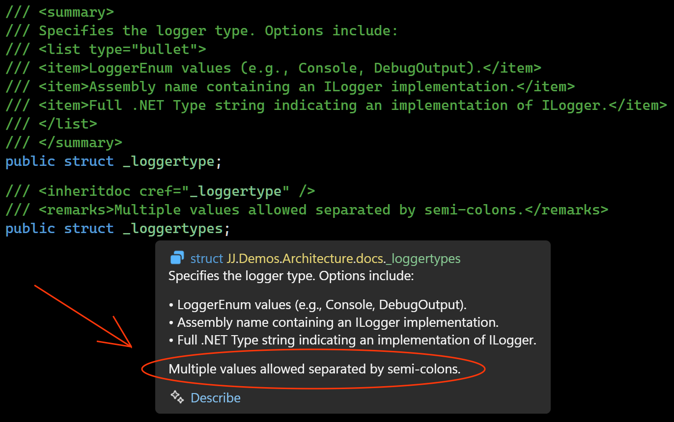 Tooltip showing merged content from two tags from different sources.