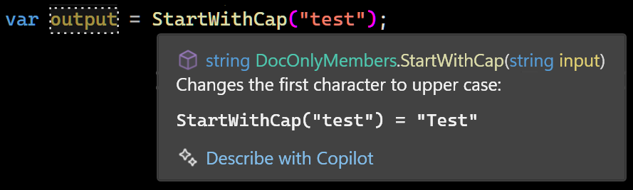IntelliSense tooltip for StartWithCap method
