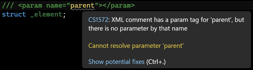 Tooltip warning: cannot resolve parameter 'parent'